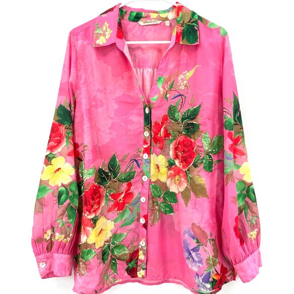 Soft Surroundings Pink Floral Blouse - Picture 1 of 8